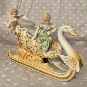 Vintage Andrea by Sadek Angel in Swan Sleigh Planter Vase Made in Occupied Japan